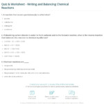 Quiz Worksheet Writing And Balancing Chemical Reactions Study