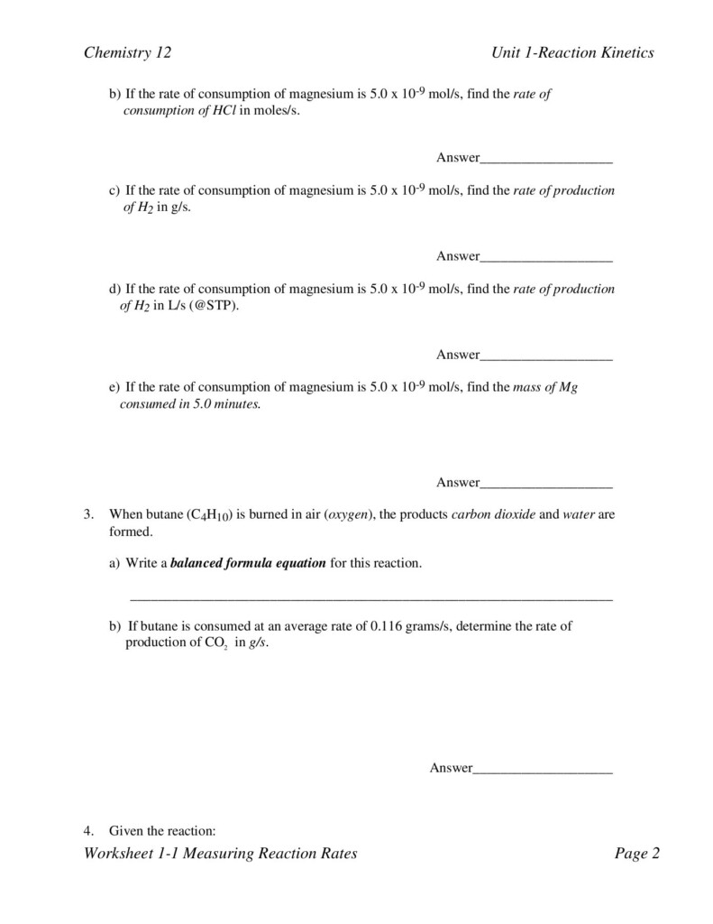 Rates Of Reaction Worksheet Promotiontablecovers