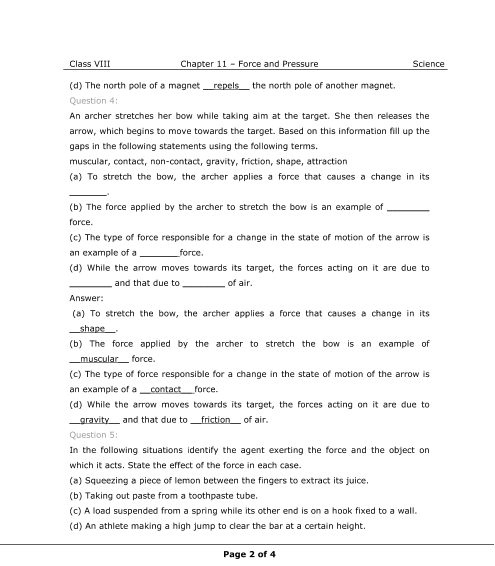 Science 8 Types Of Forces Worksheet Answers Promotiontablecovers