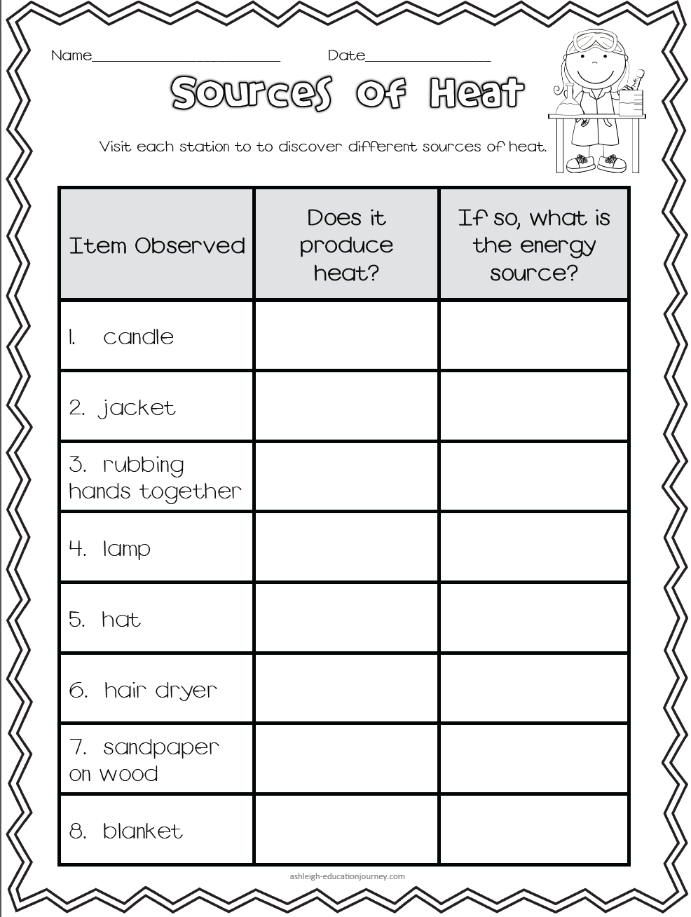 Second Grade Science Third Grade Science Energy Worksheets