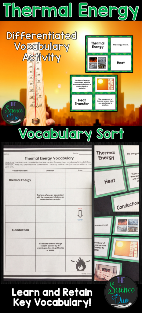 Thermal Energy Vocabulary Sort Thermal Energy