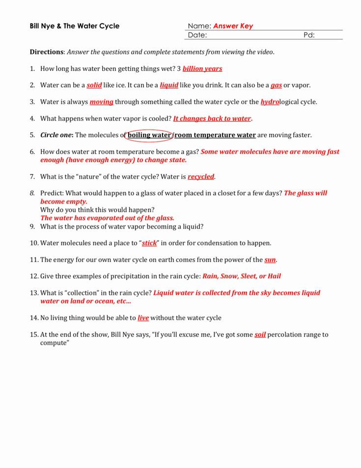 Water Cycle Worksheet Answer Key Elegant Bill Nye And The Water Cycle 