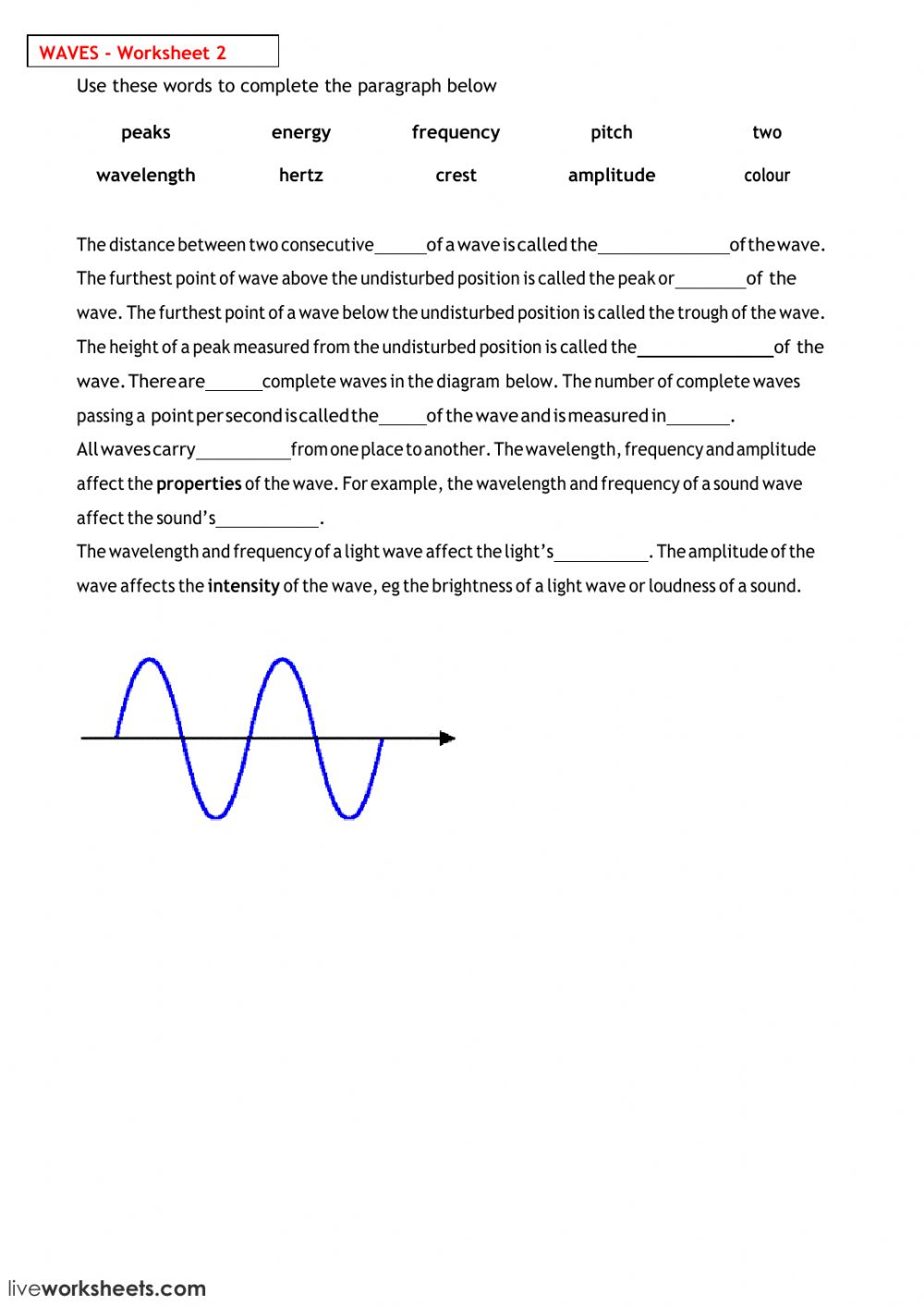 Waves 1 Worksheet