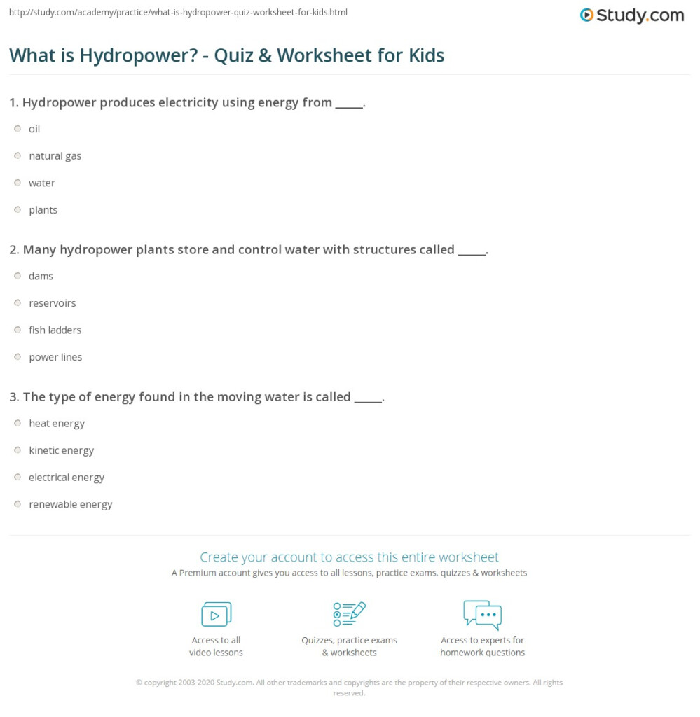 What Is Hydropower Quiz Worksheet For Kids Study