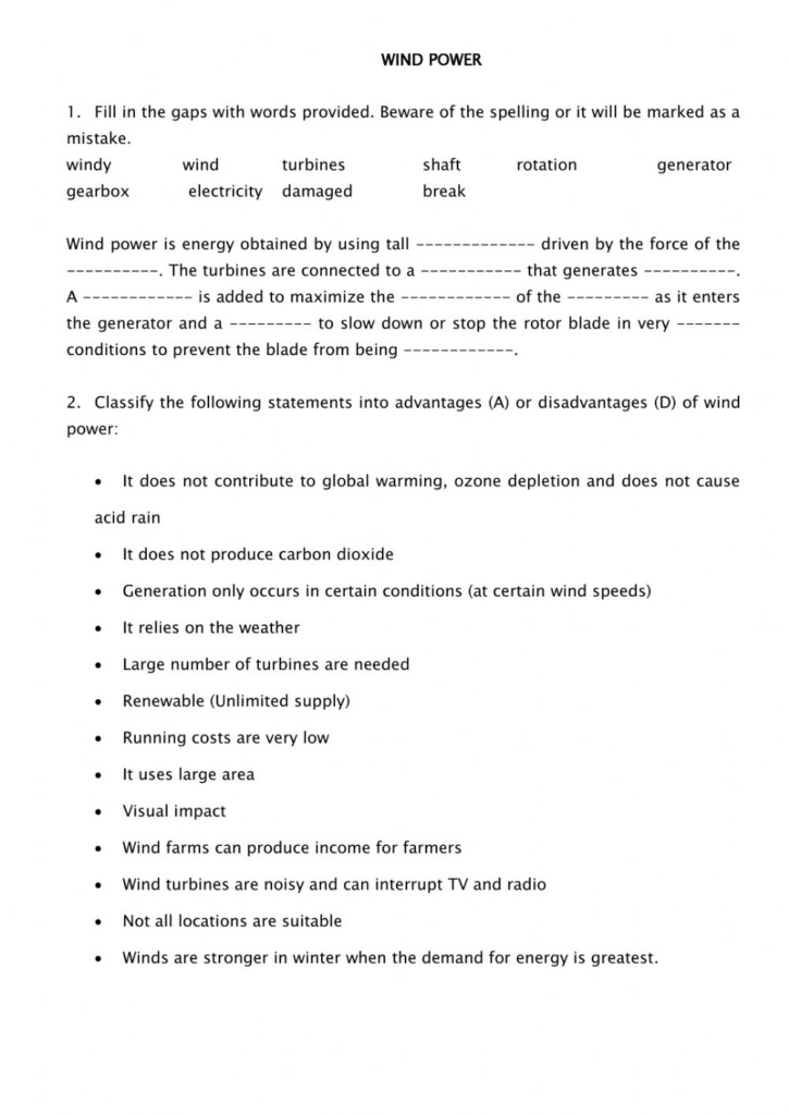 Wind Power Interactive Worksheet