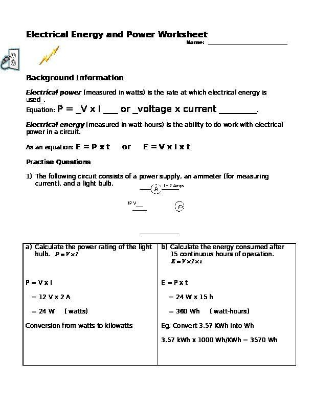 Work Power And Energy Worksheet Answers Findworksheets