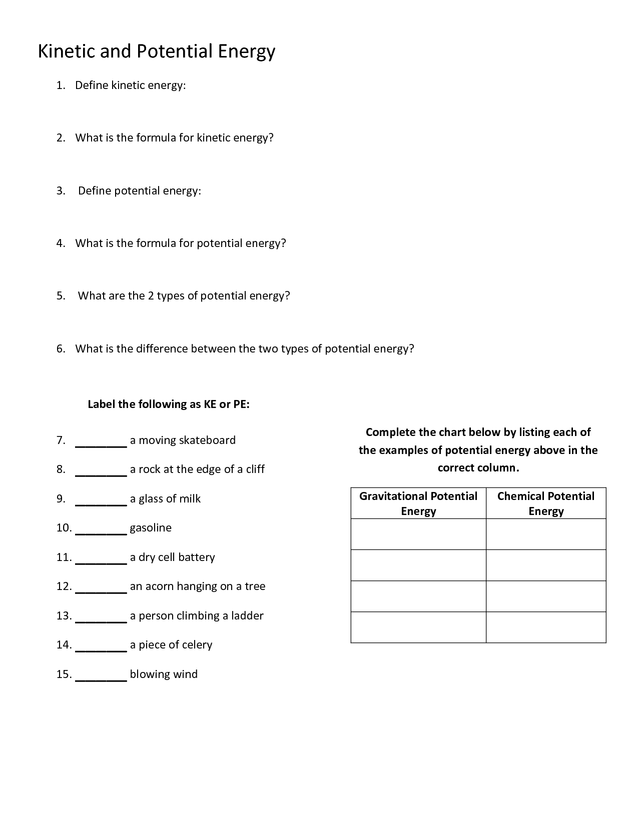 10 Best Images Of Potential Kinetic Energy Worksheet Worksheeto