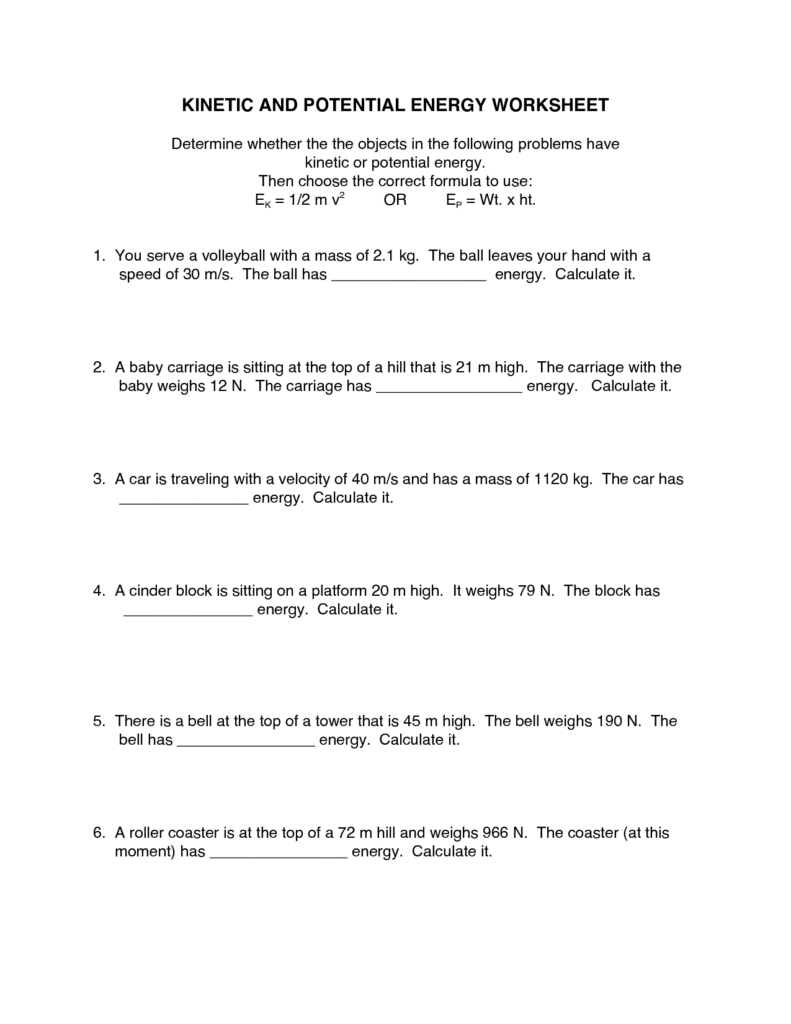 15 Potential Energy Worksheets With Answer Key Worksheeto