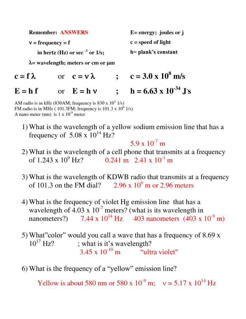 18 Wavelength Problems And Answers Worksheet Worksheeto