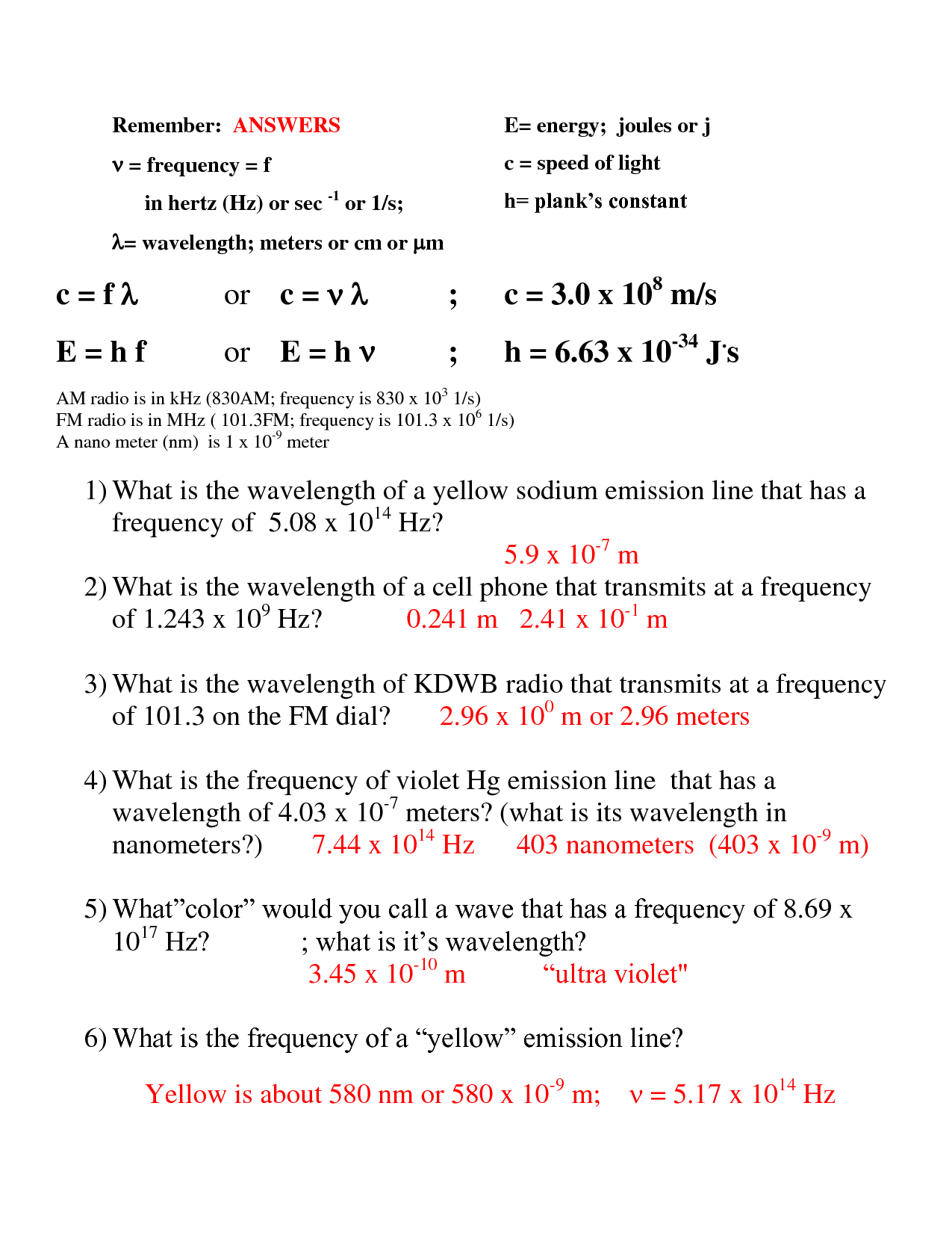 18 Wavelength Problems And Answers Worksheet Worksheeto