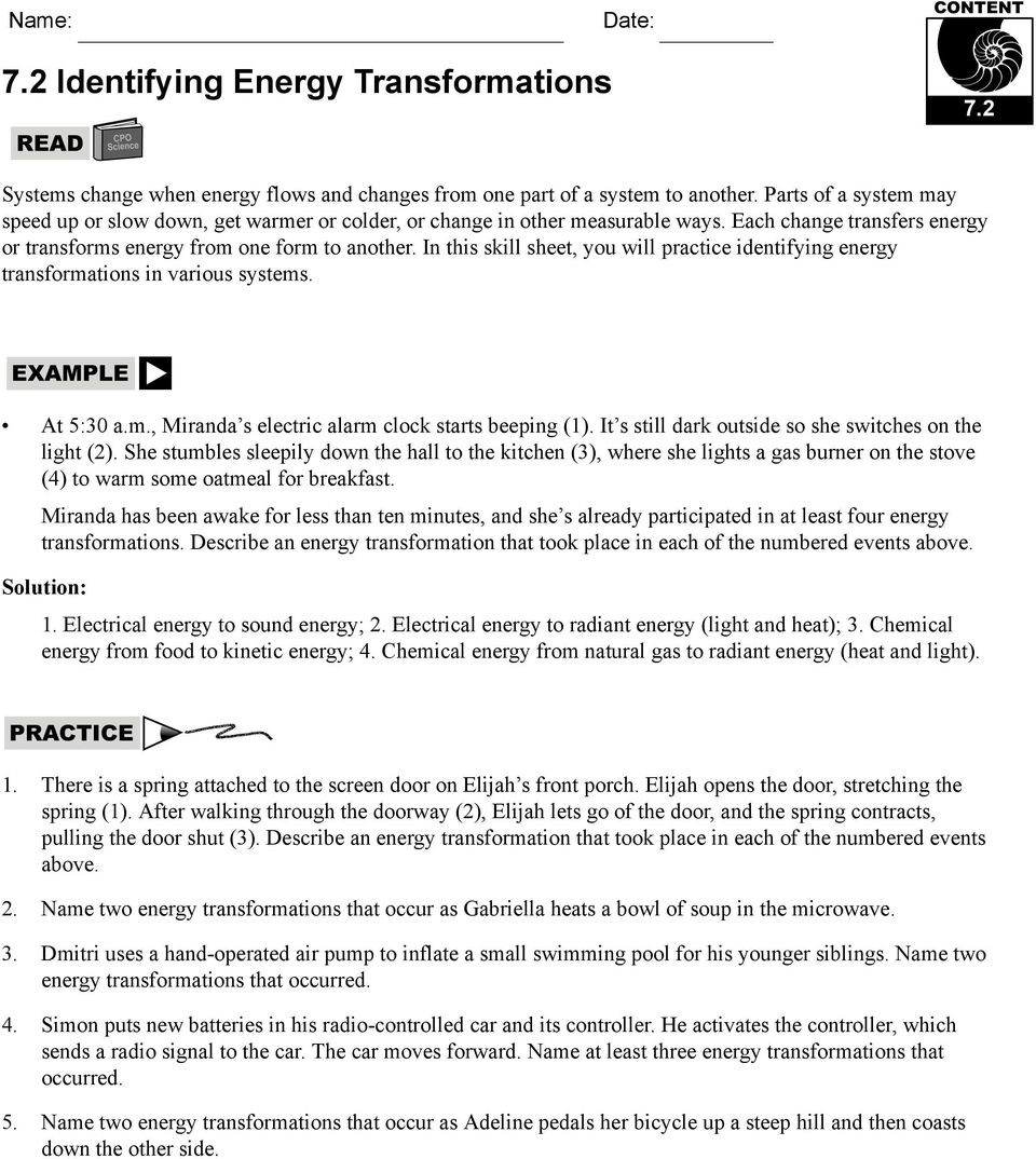 7 2 Identifying Energy Transformations Worksheet Answers Db excel