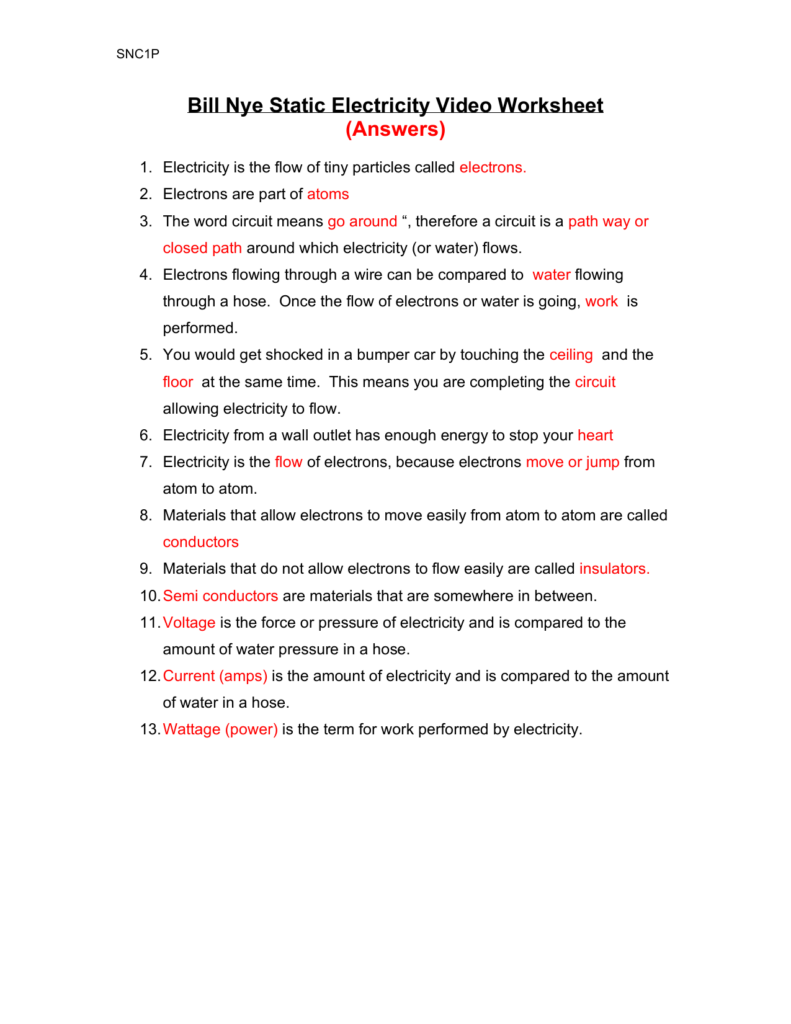 Bill Nye Atoms Worksheet