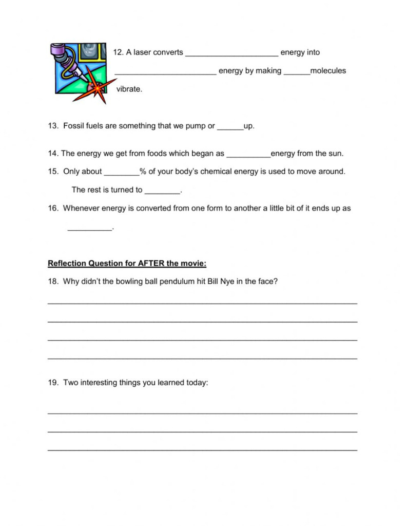 Bill Nye Energy Worksheet