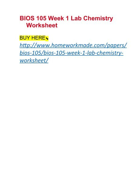 BIOS 105 Week 1 Lab Chemistry Worksheet