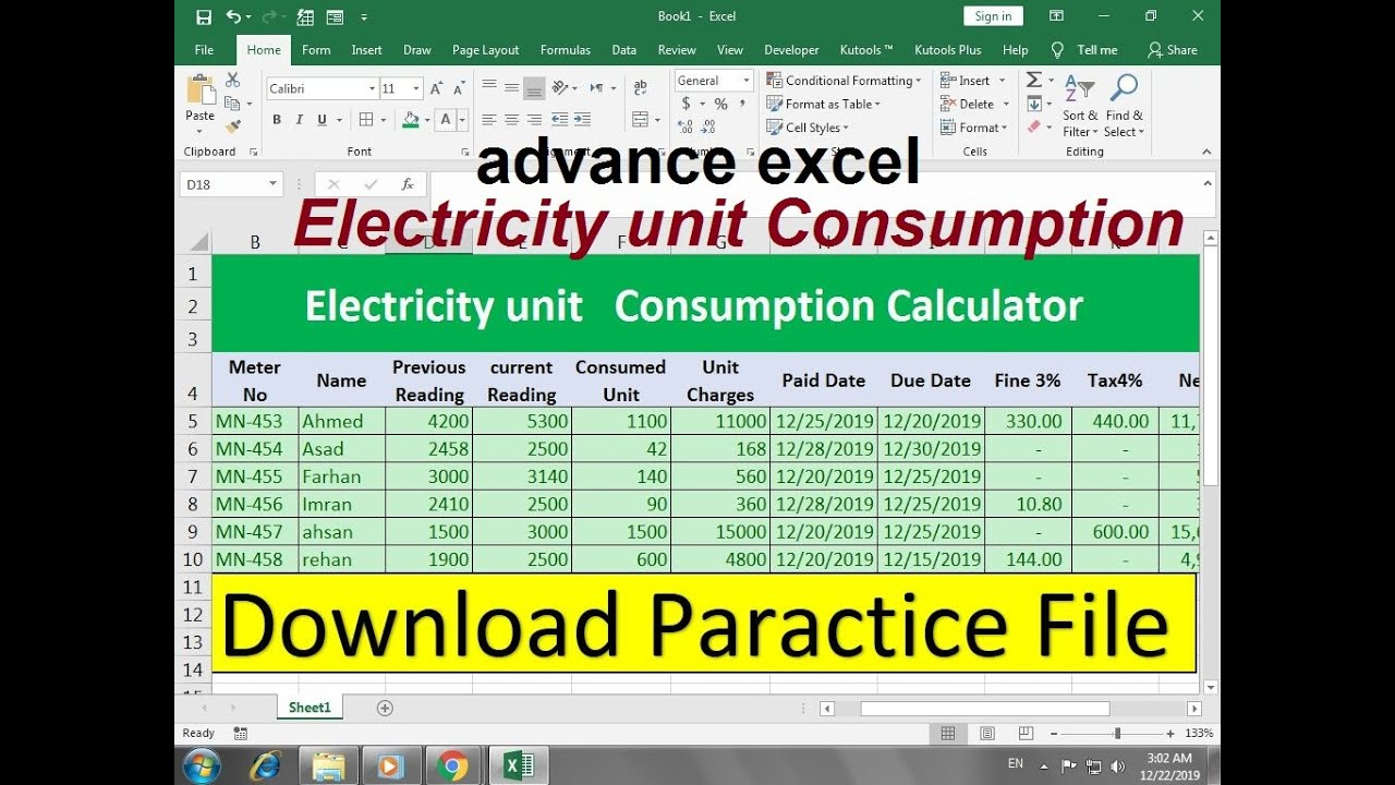 Calculating Electrical Energy And Cost Worksheet Excel Templates