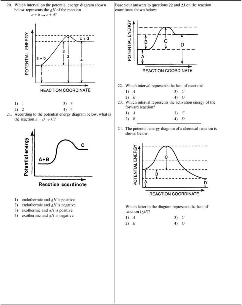 Chemistry 12 Worksheet 1 2 Potential Energy Diagrams Answers 