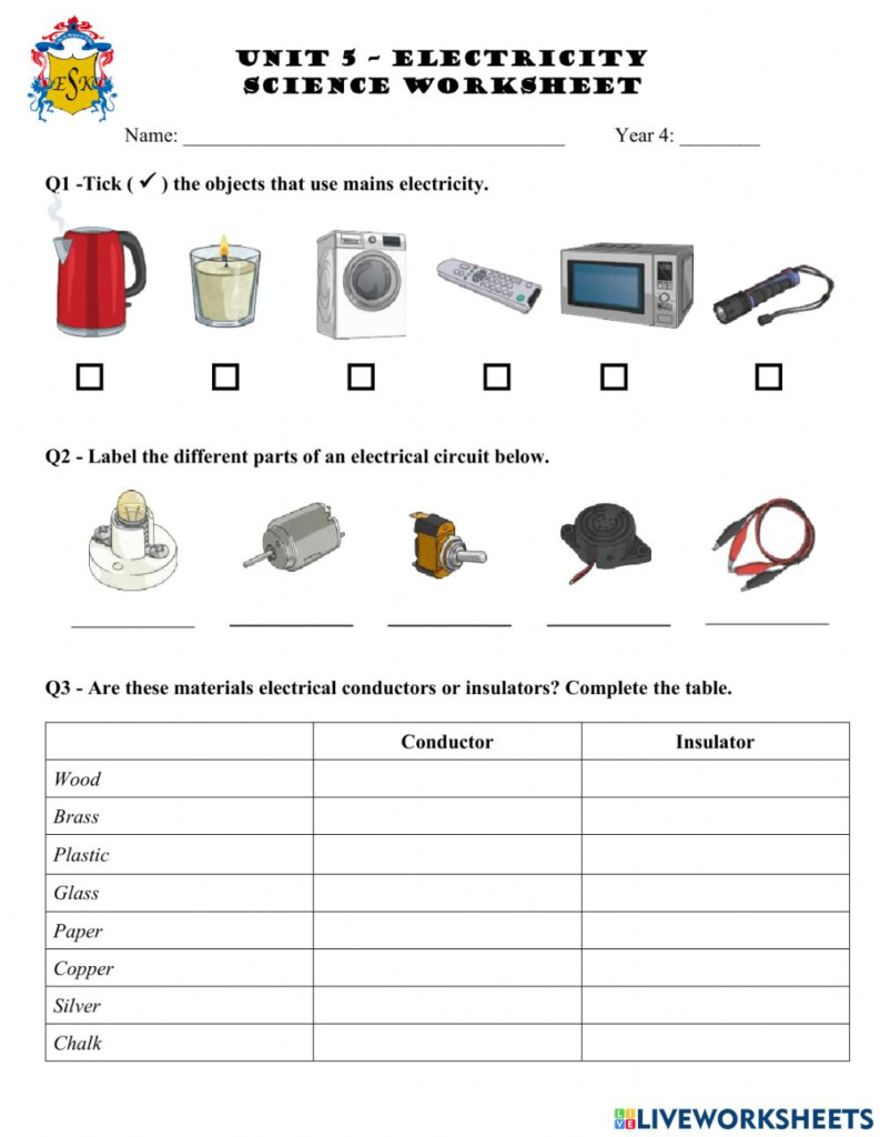 Electricity 4 Worksheet Electricity Worksheets K5 Learning Tabitha 