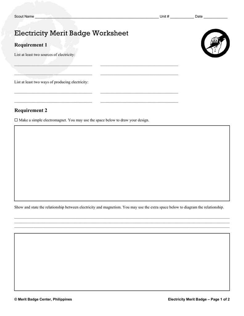 Electricity Merit Badge Worksheet