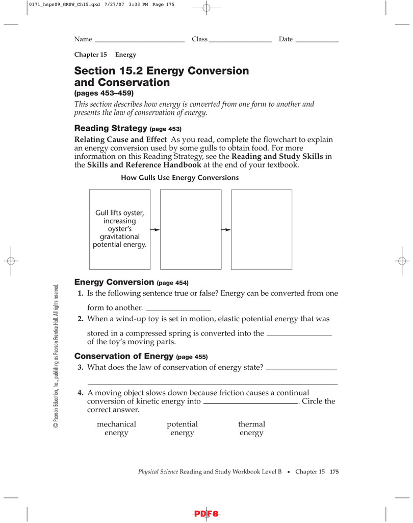 Energy Conversion And Conservation Worksheet Answers 5 2 Db excel