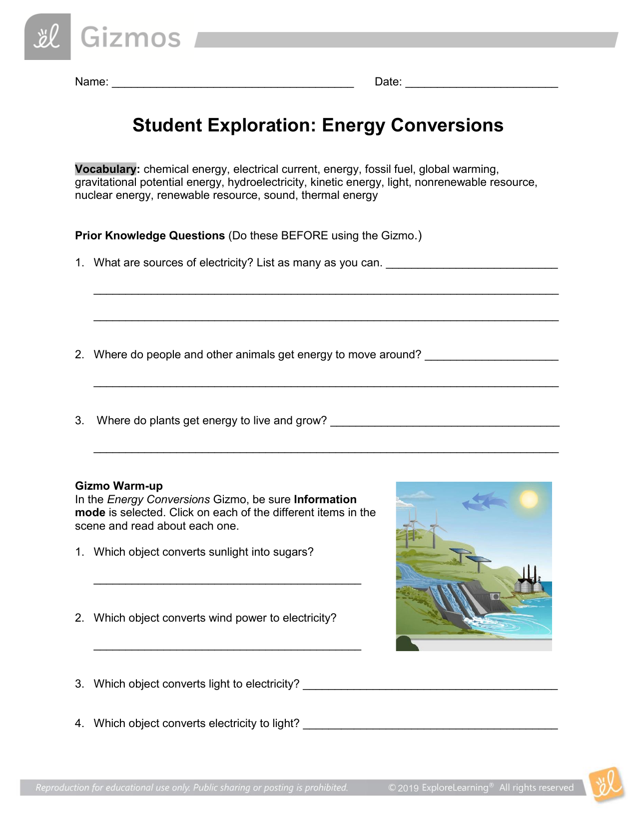 Energy Conversions Gizmo Answer Key Activity A Student Exploration