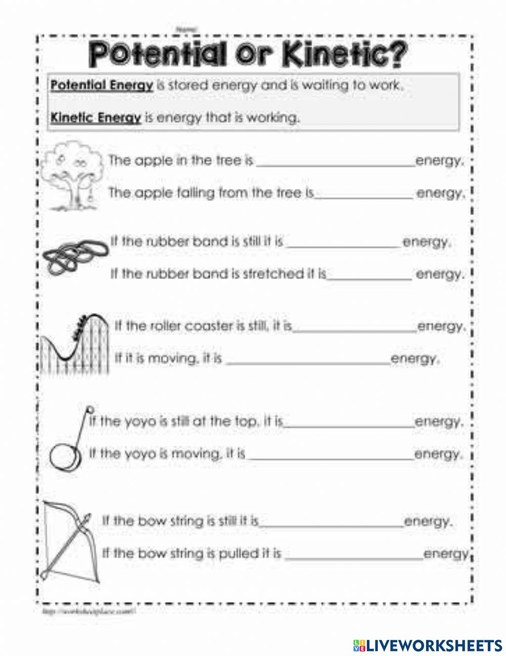 Energy Potential And Kinetic Worksheet