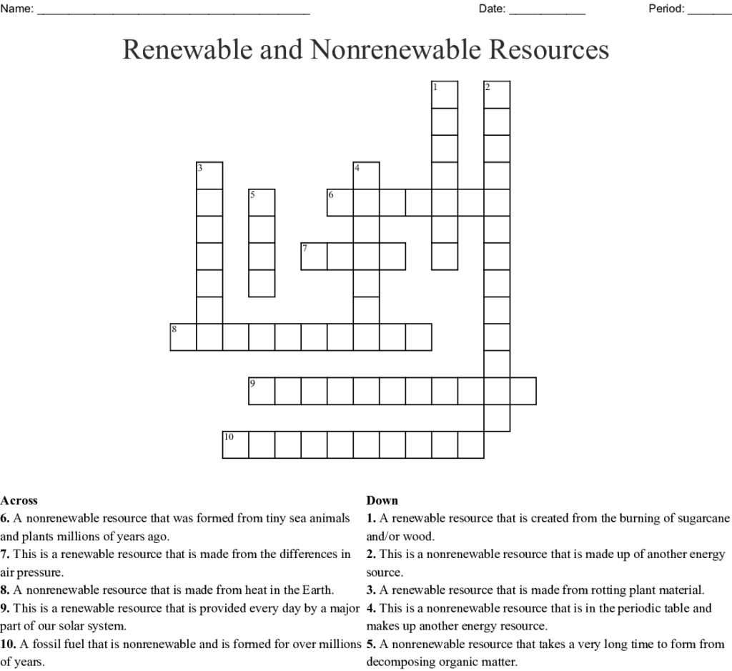 Energy Resources Worksheet