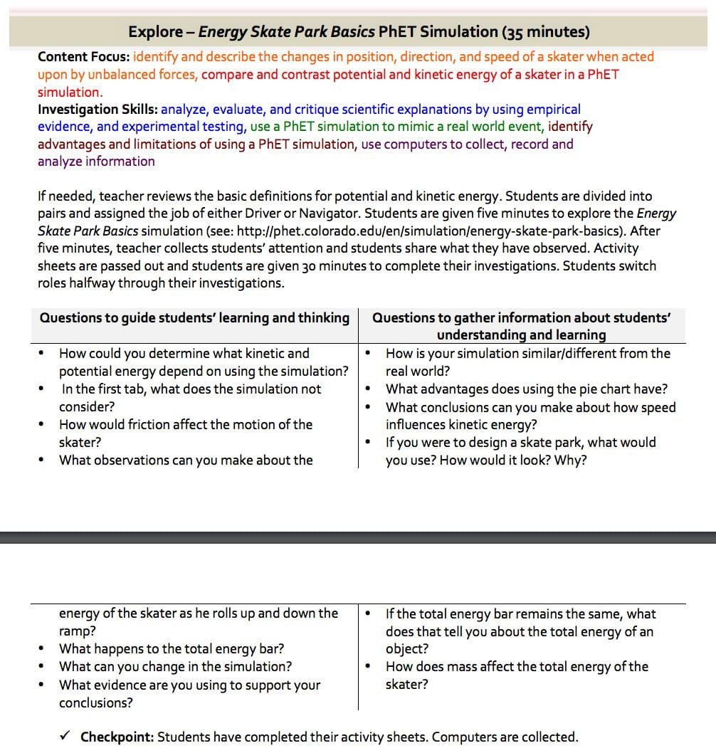 Energy Skate Park Worksheet Answers Db excel