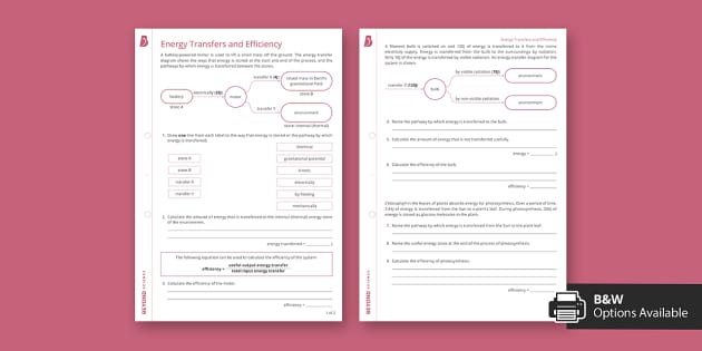 Energy Transfer Diagrams And Efficiency Worksheet Beyond