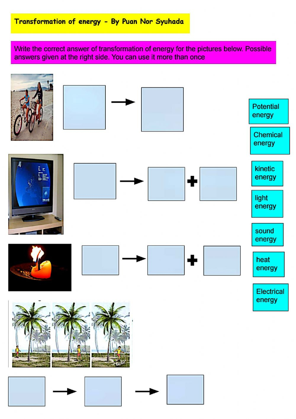 Energy Transformation Worksheet Pdf