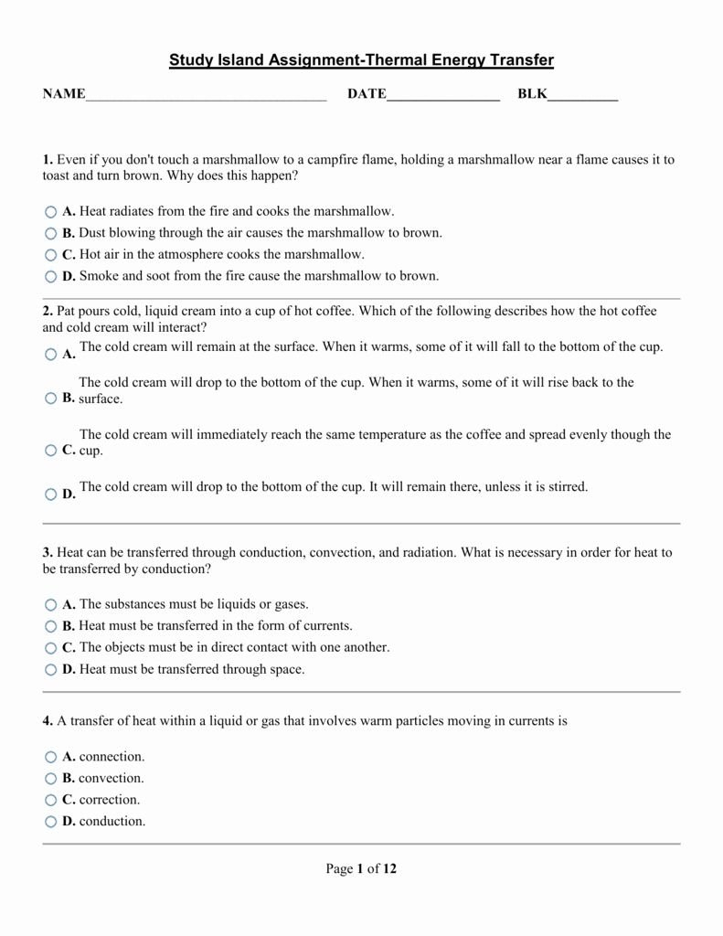 Energy Worksheet 2 Conduction Convection And Radiation Answer Key 