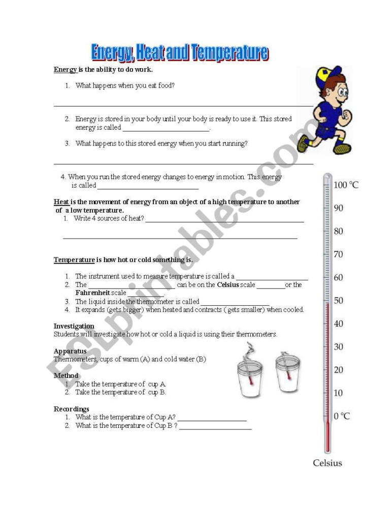 English Worksheets Heat And Temperature