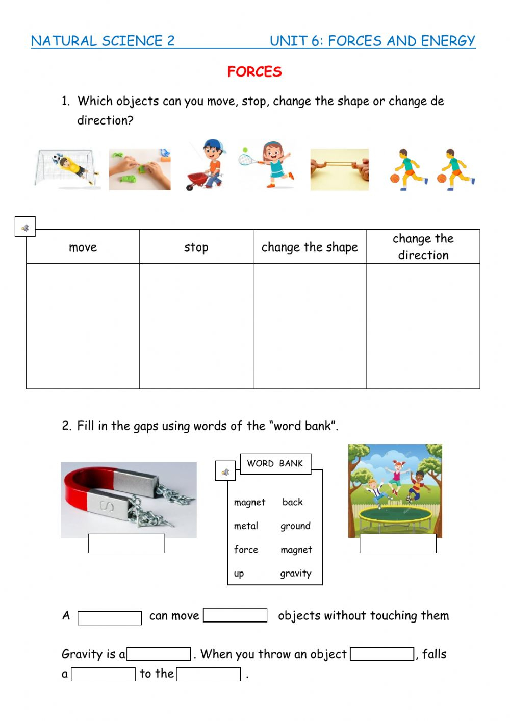 Forces And Energy Interactive Worksheet