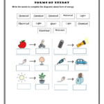 Forms Of Energy Activity For 4th