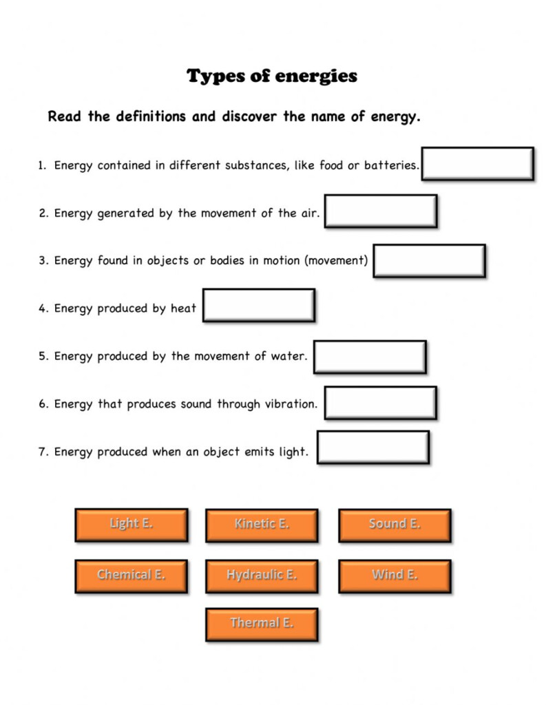 Forms Of Energy Worksheet