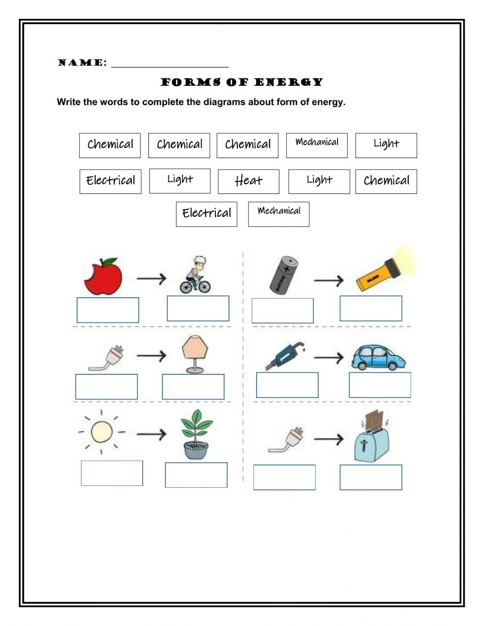 Forms Of Energy Worksheet Answers