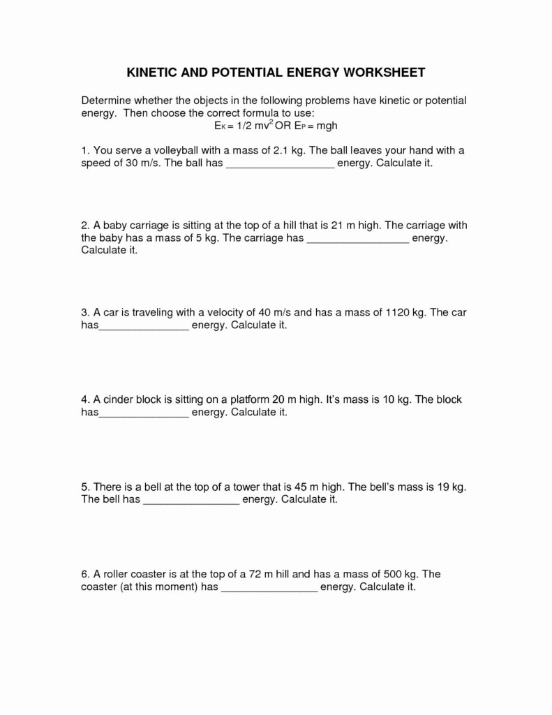 Gravitational Potential Energy Worksheet With Answers