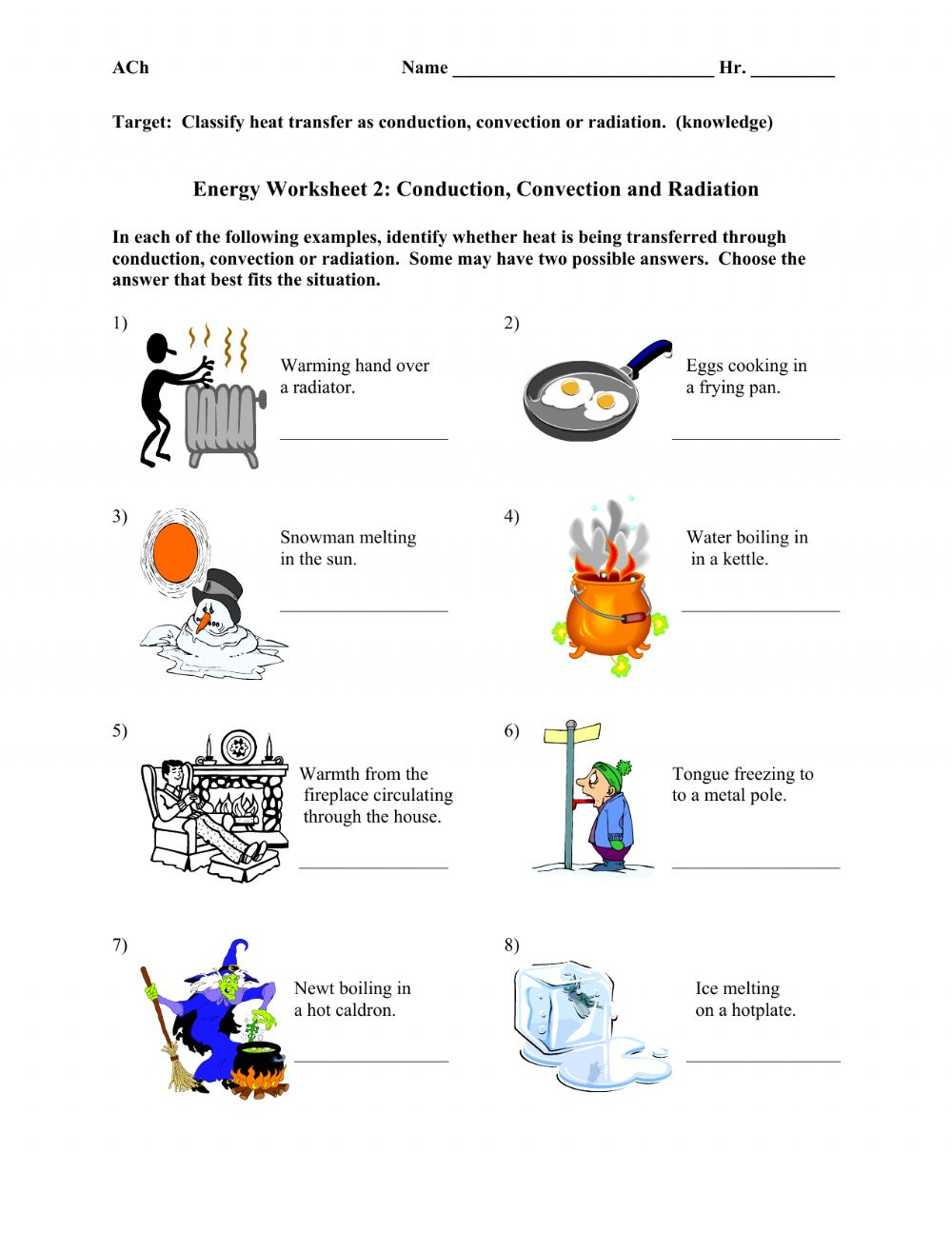 Heat Trasnfer Conduction Convection Radiation Worksheet Practice