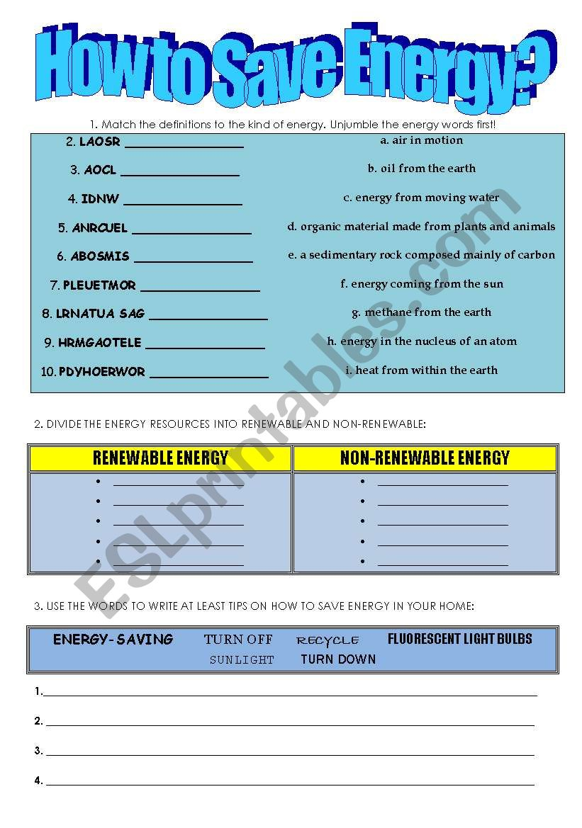 How To Save Energy ESL Worksheet By Anna Roszkowska