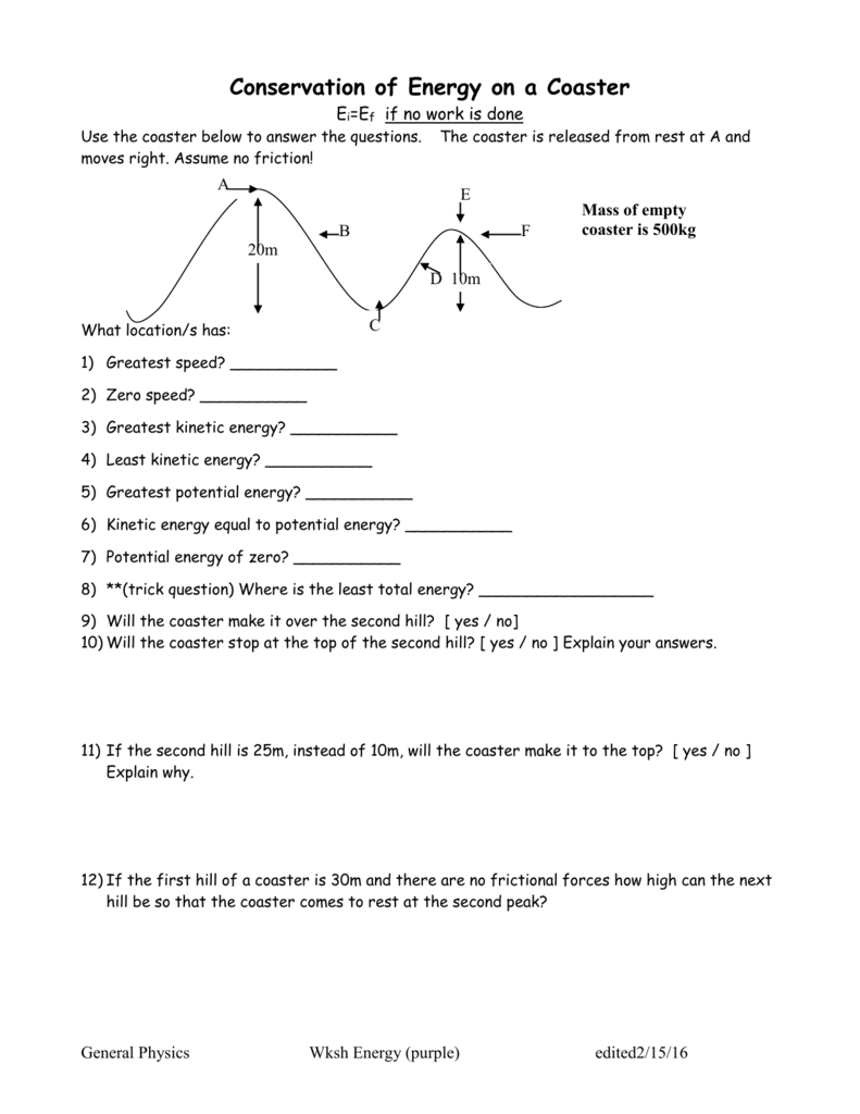 Law Of Conservation Of Energy Worksheet Aiminspire