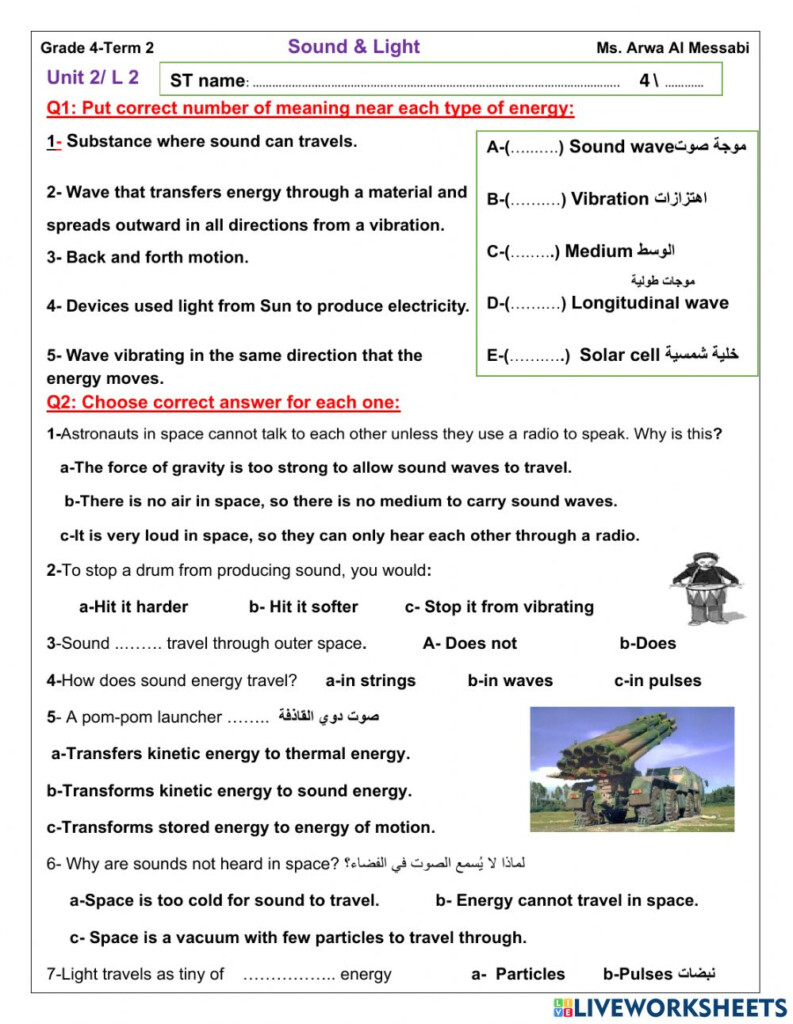 Light Sound Energy Worksheet