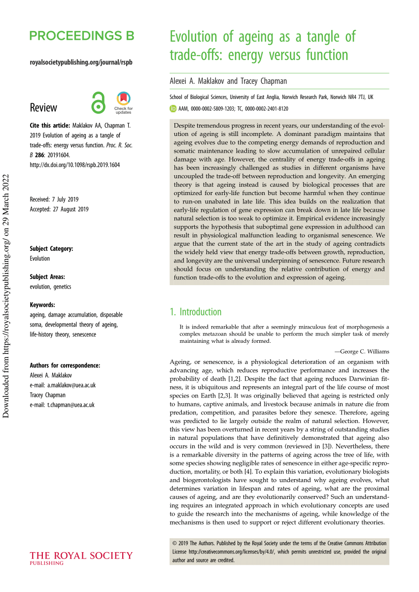  PDF Evolution Of Ageing As A Tangle Of Trade offs Energy Versus Function