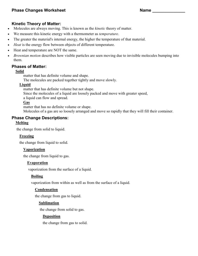 Phase Change Worksheet Answer Key Ideas 2022