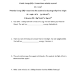 Potential And Kinetic Energy Worksheet