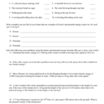 Potential And Kinetic Energy Worksheet