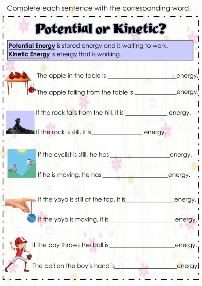 Potential And Kinetic Energy Worksheets 99Worksheets