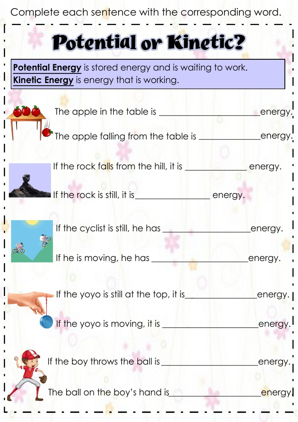 Potential Vs Kinetic Energy Worksheet