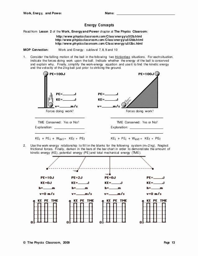 Power Worksheet Answers Physics Classroom Preschool Worksheets