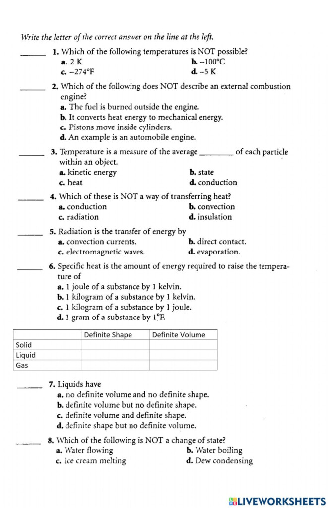 PS 14 Thermal Energy Review Page 1 Worksheet
