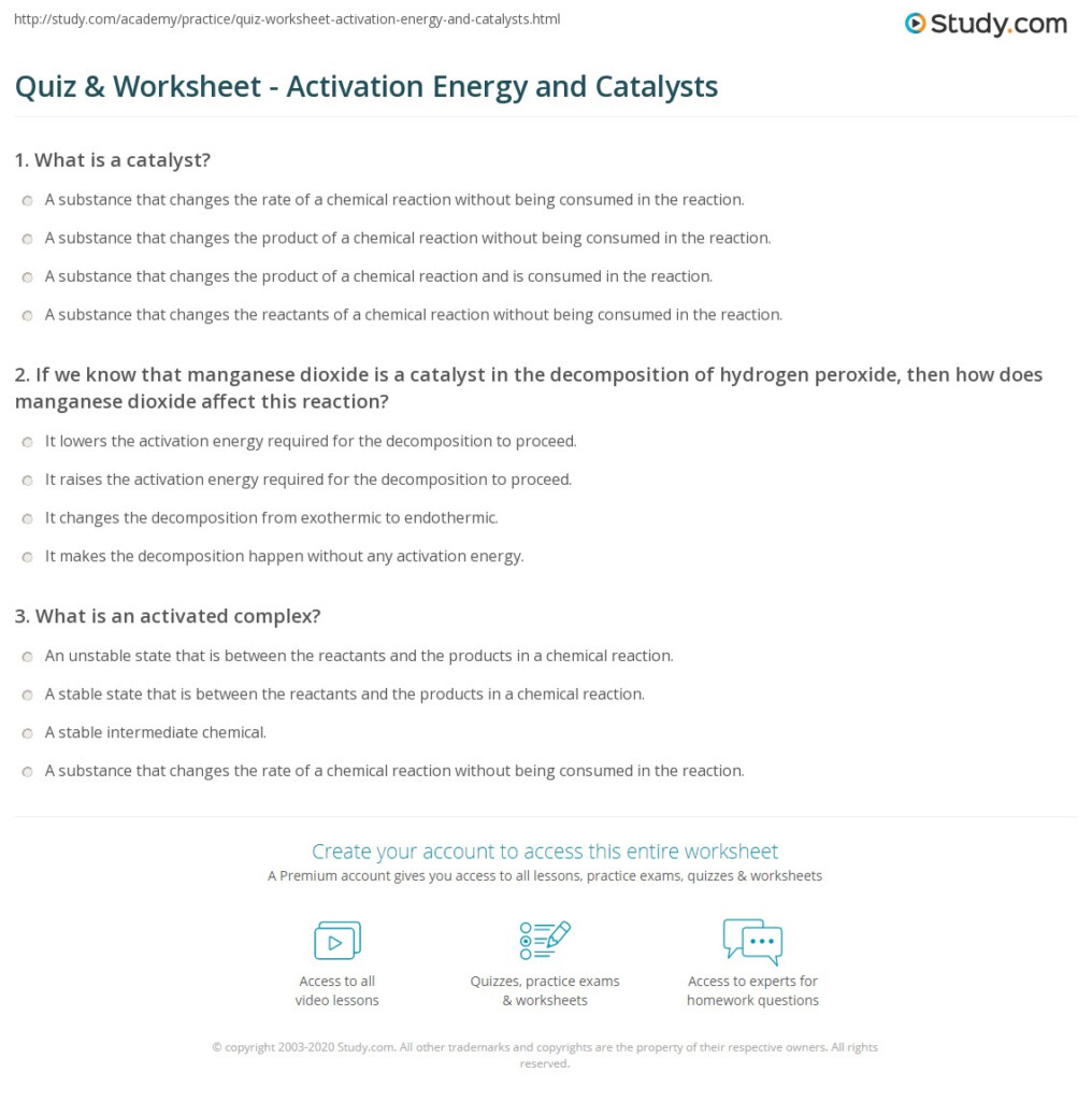 Quiz Worksheet Activation Energy And Catalysts Study