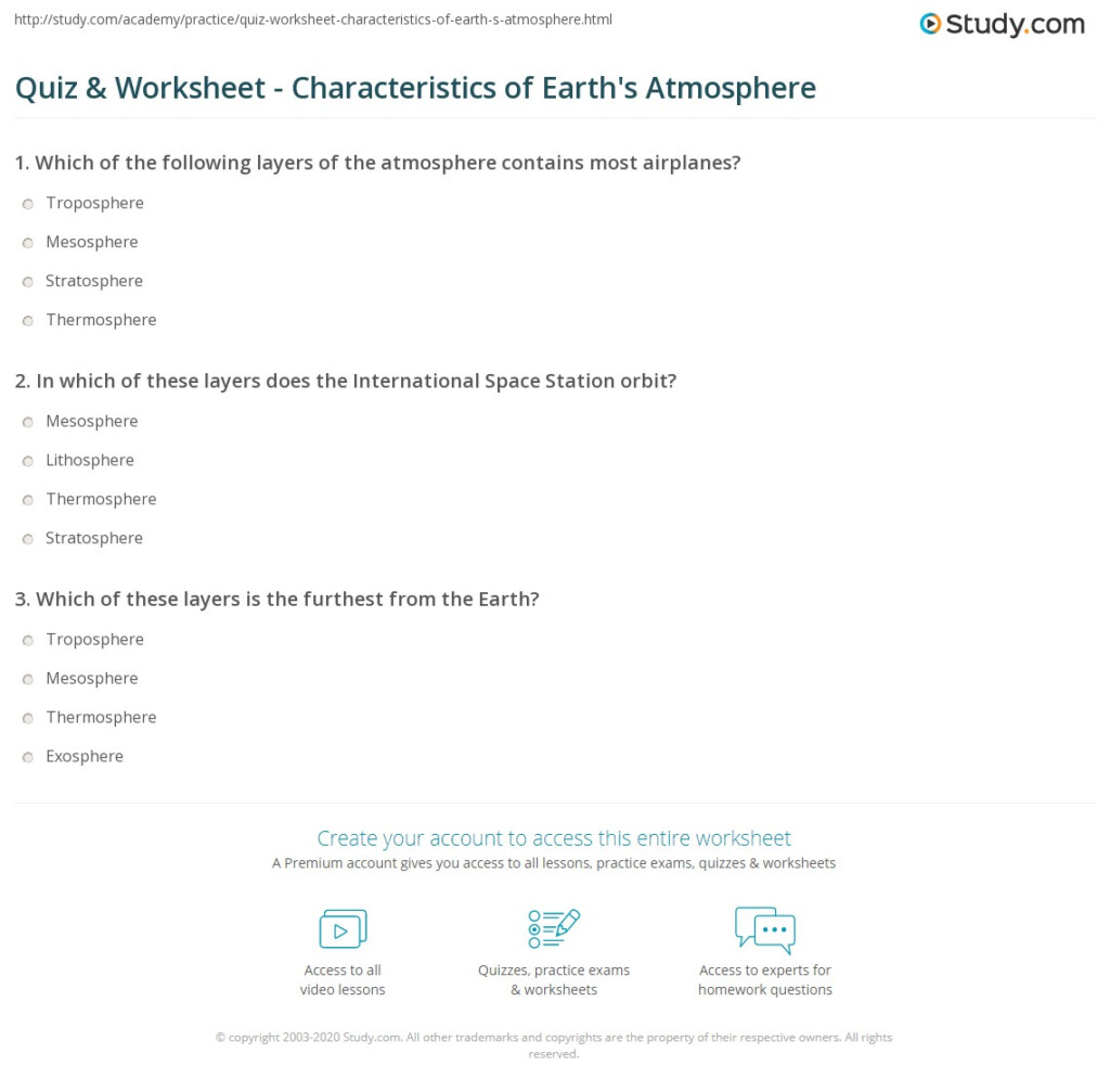 Quiz Worksheet Characteristics Of Earth s Atmosphere Study